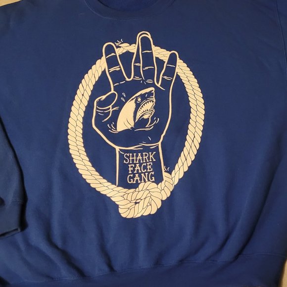 Macklemore and Ryan Lewis Shark face gang graphic band crewneck sweater size xl - Picture 1 of 5